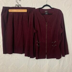 R&K Originals Burgundy Two Piece Blazer and Skirt Suit Set Plus Size 20 W Womens